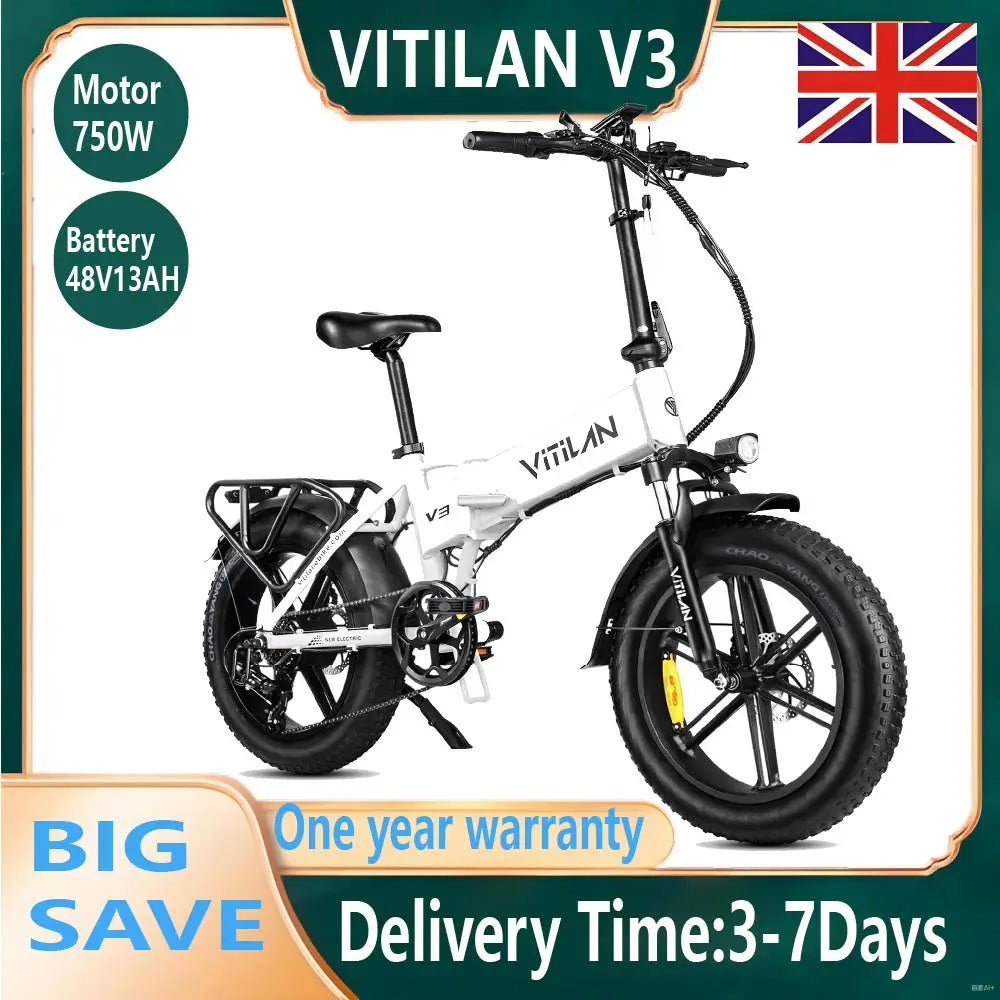 VITILAN V3 2.0 Electric-bicycle For Adults 750W Folding E-Mountain bike 48V13AH 20 inch Fat Tire Off Road Electric Bike