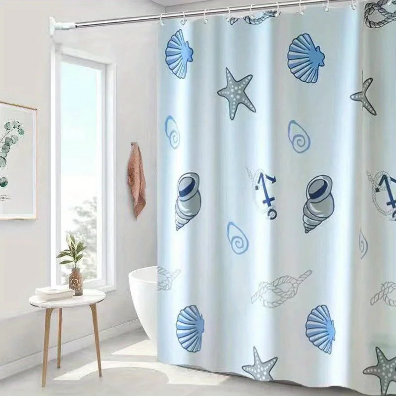 1pc Printed Shower Curtain,180*180cm* 70*70.8inch Bathroom Non Perforated Polyester/PEVA Partition Door Curtain,Hanging Curtain