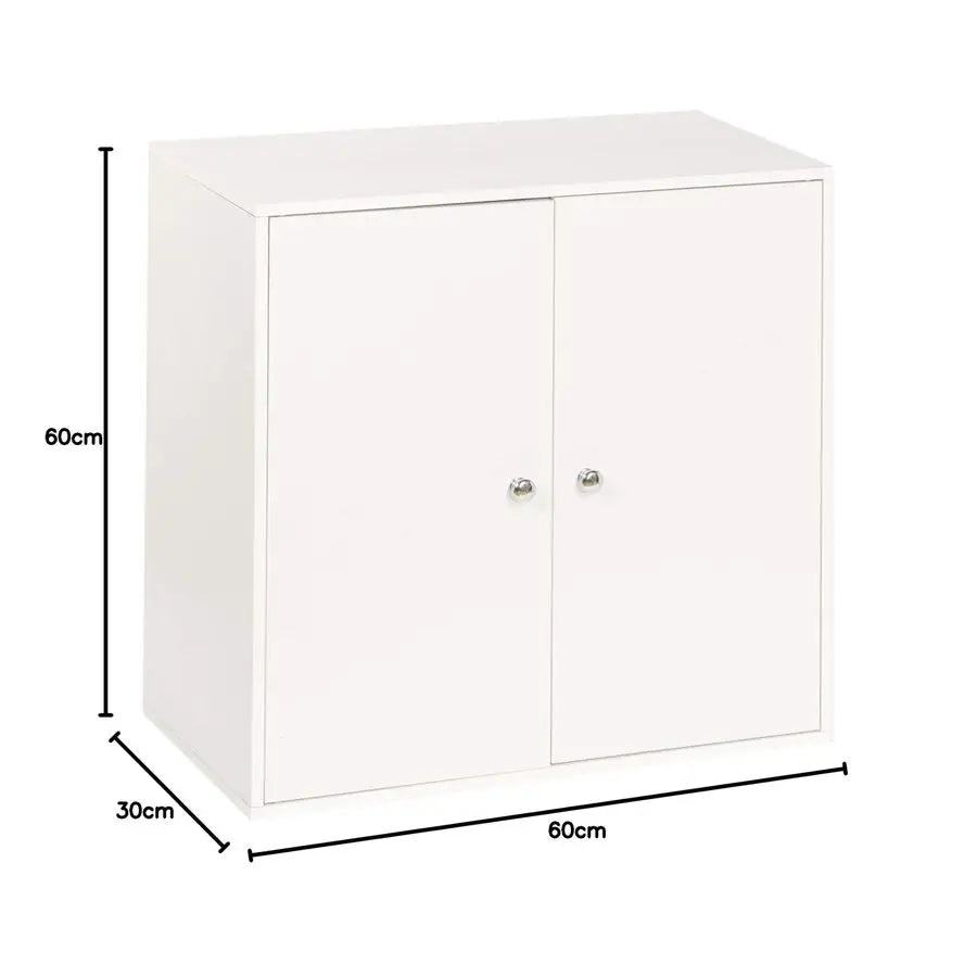 2 Tier Wooden Storage Cabinet White Unit White Doors
