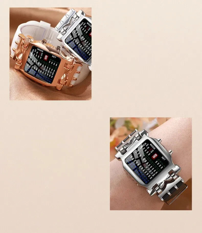 Binary Led Watch Creative Waterproof Business Electronic Watch Mens Trend Luminous Gift Sports Couple Date Time Display Watch