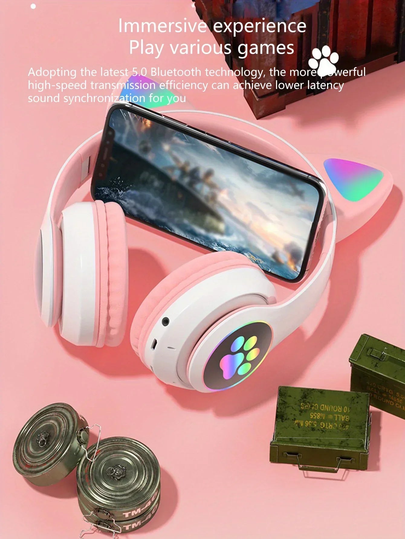 New Cute Cat Wireless Headphones RGB Cute Cat Ears Headset With Microphone Noise Cancelling Kid Stereo Music Children's Gifts