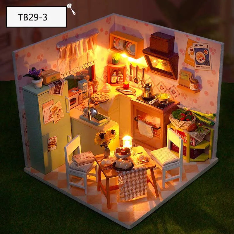 DIY Doll House Wooden Miniature Kit with Furniture Set Handmade Model Assembly Toy Case for Birthday Gifts
