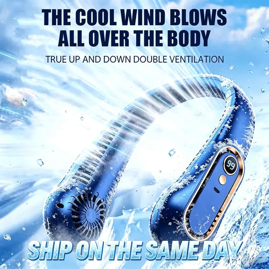 New Summer Portable Mini Hanging Neck Fan Bladeless Neckband Fan Digital Display Power Air Cooler USB Rechargeable Electric Fans