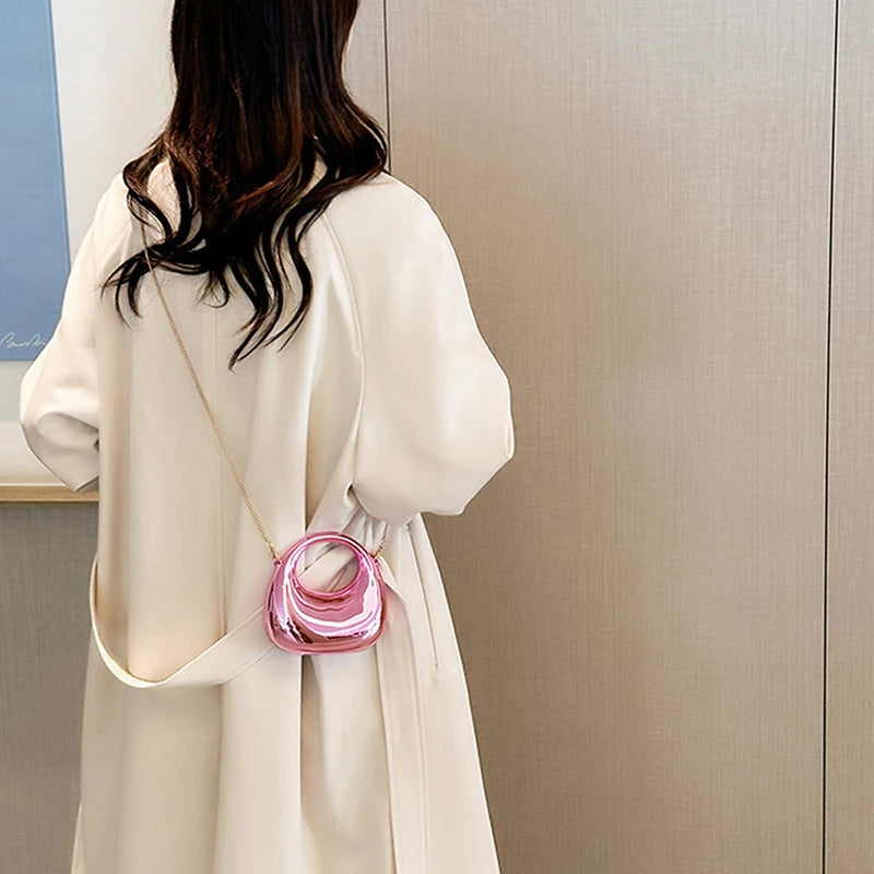 Z. Women's Chain Crossbody Bag Small Purse Acrylic Metallic Luster Half Moon Party Banquet Women's Bag Luxury Handbag
