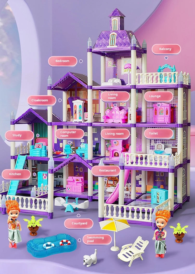 3D DIY Fantasy Princess Castle Villa Assembly Doll House Set Toys, Girls Home Toys & 3D Kids Toys