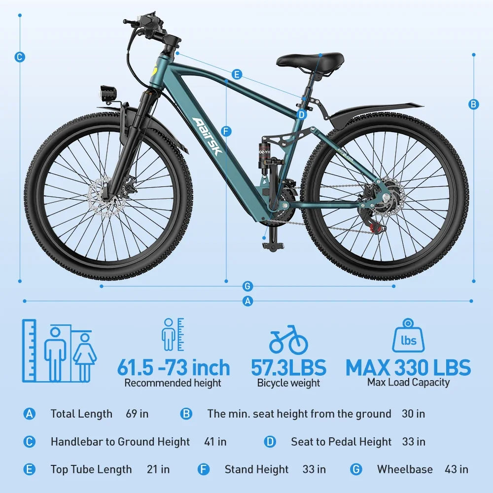 Aairsk GT300 Adult E-bike 250W Motor 36V 10Ah Battery Electric Bike 26 Inch Fat Tire E-Mountain bike Off-road Electric bicycle