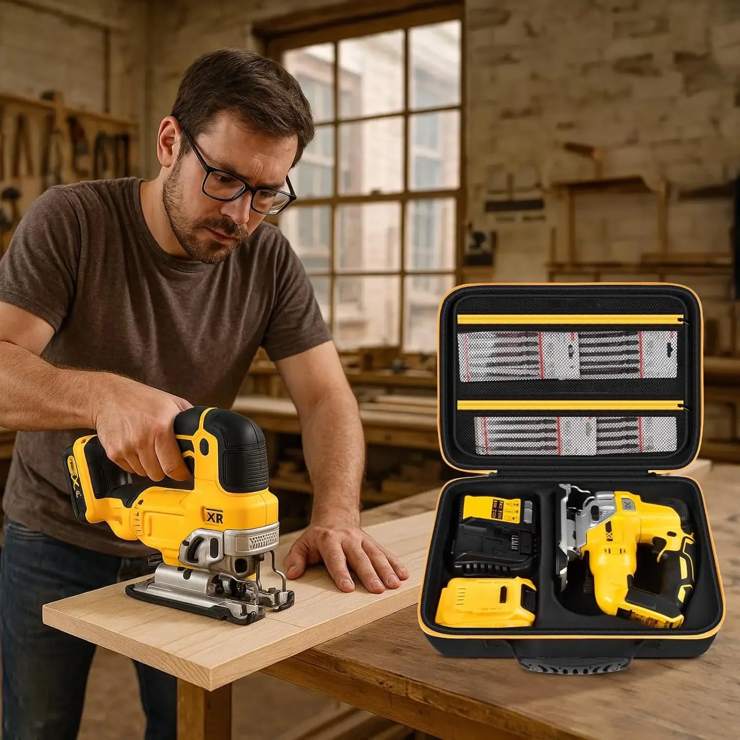 Case for DEWALT 20V MAX XR Jig Saw DCS334B, Jigsaw Power Tool Storage Bag for Skill Saw Blade, Battery and Charger Accessories