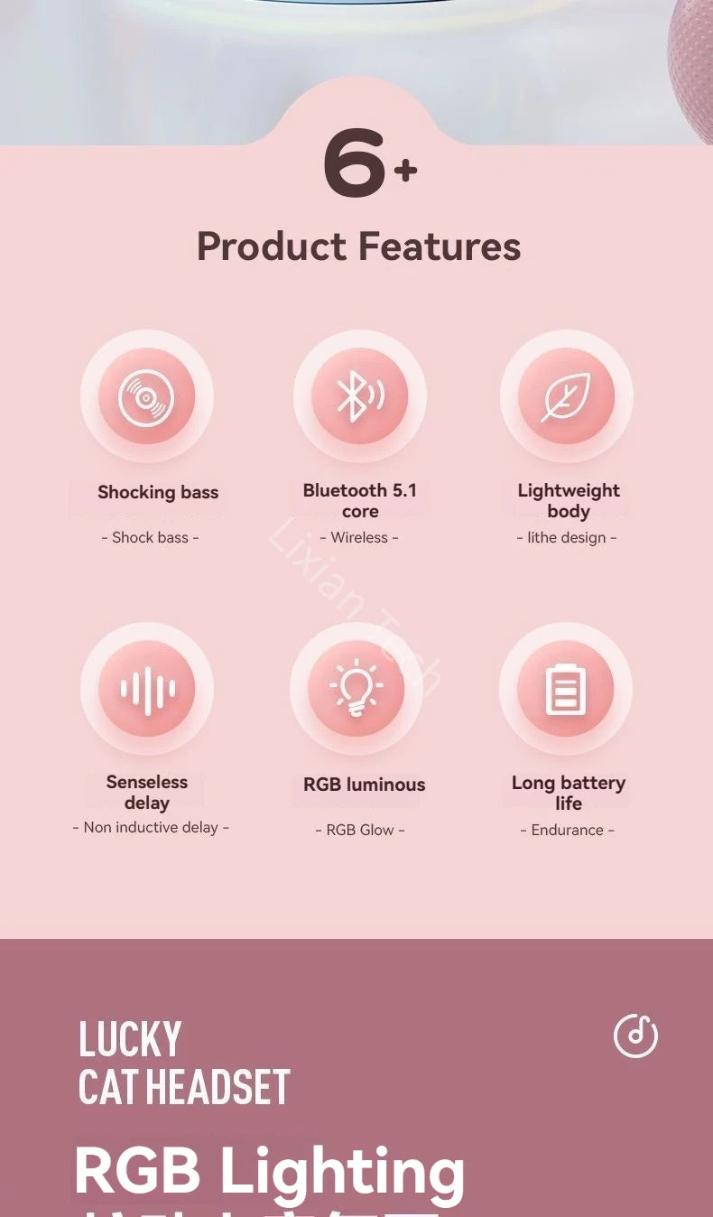 RGB Glow Earphones Wireless Earbuds 5.3 Cat Ear Bluetooth Sports Headphones Bluetooth Mp3 Players Microphone Sale Headset Gamer