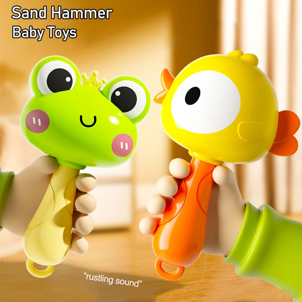 Cartoon Rattle, Newborn Sensory Grasp Toy, Chew-Safe Early Ed Handbell for Xmas & Bday Gifts