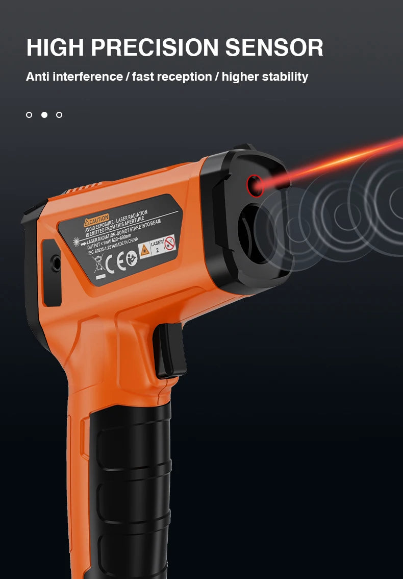 Digital Infrared Thermometer Non-contact Pyrometer Laser Temperature Meter Imager Hygrometer IR Termometro Color LCD Light Alarm