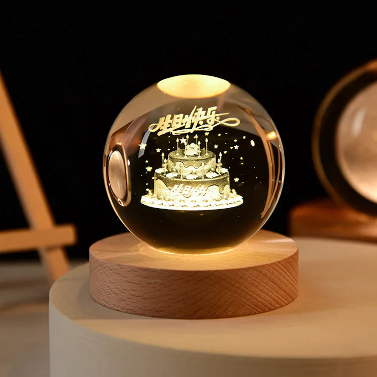 6cm 3D Crystal Ball Crystal Planet Night Light Laser Engraved Solar System Globe Astronomy Birthday Gift Home Desktop Decoration