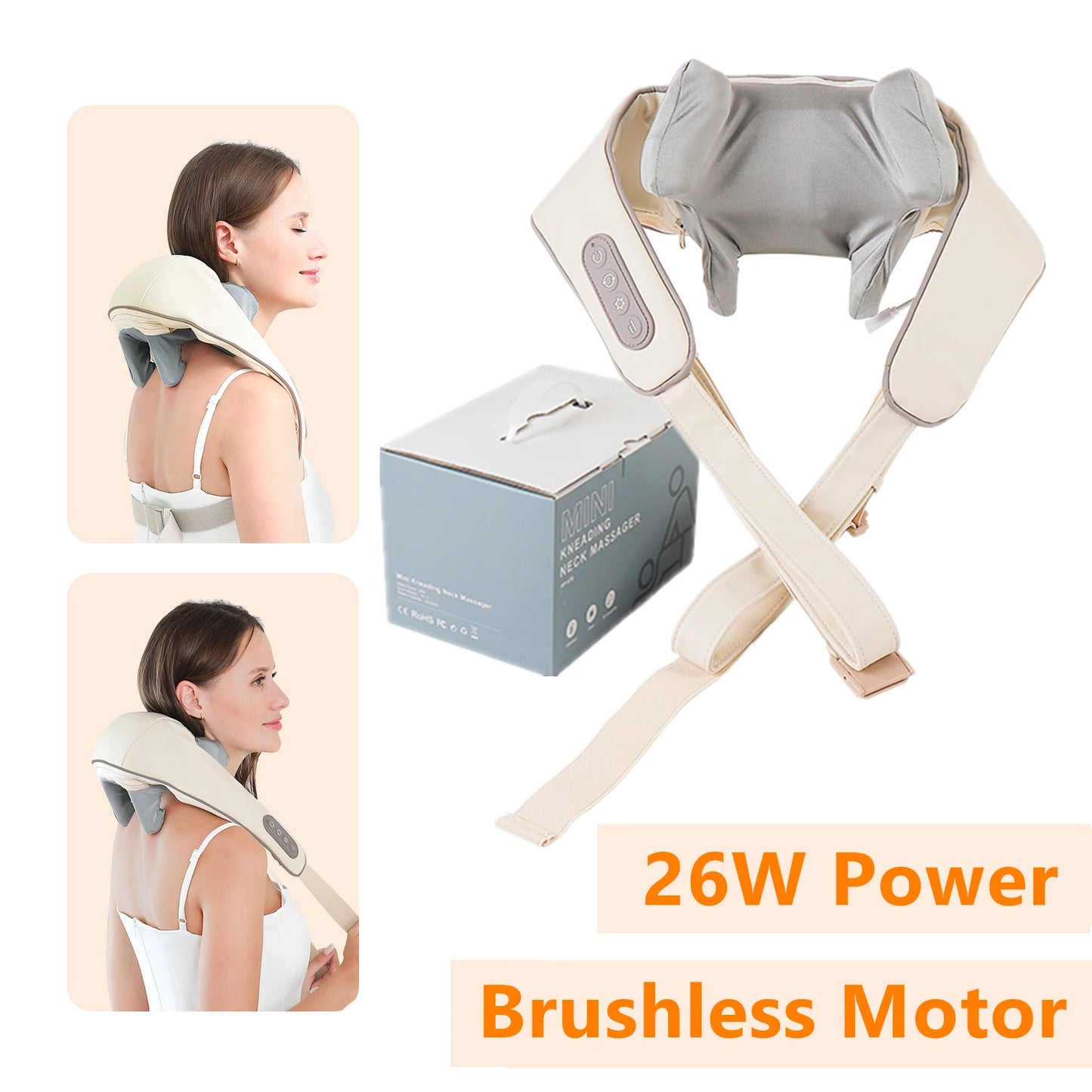 Foreverlily Wireless Neck And Back Massager Neck And Shoulder Kneading Massage Shawl Neck Cervical Relaxing Trapezius Massager