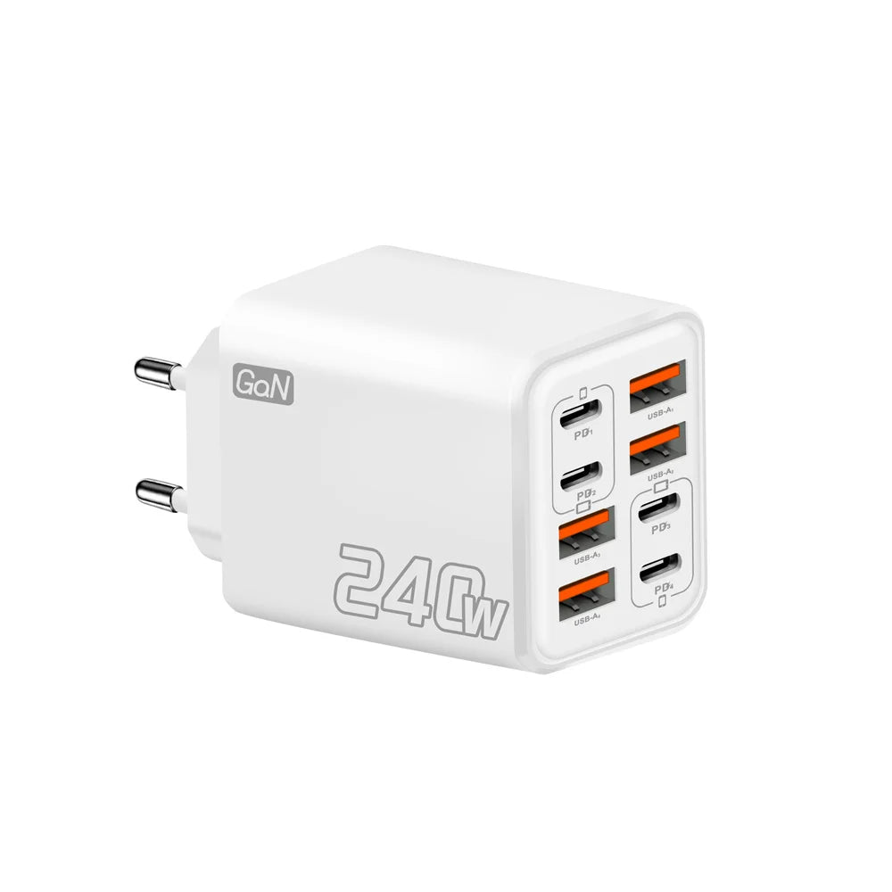 240W 8 in 1 USB C GaN Charger Fast Charging Phone Charger Power Adapter For iPhone Samsung Xiaomi EU/US/UK Plug Travel Charger