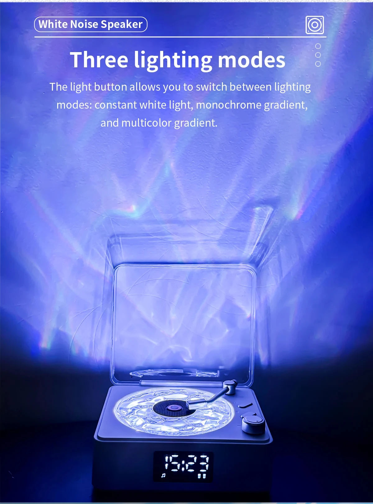 Waves Vinyl Player Bluetooth Speaker with White Noise Retro Turntable Speaker Sleep Aid Vitrola Shaped Speaker with RGB Light