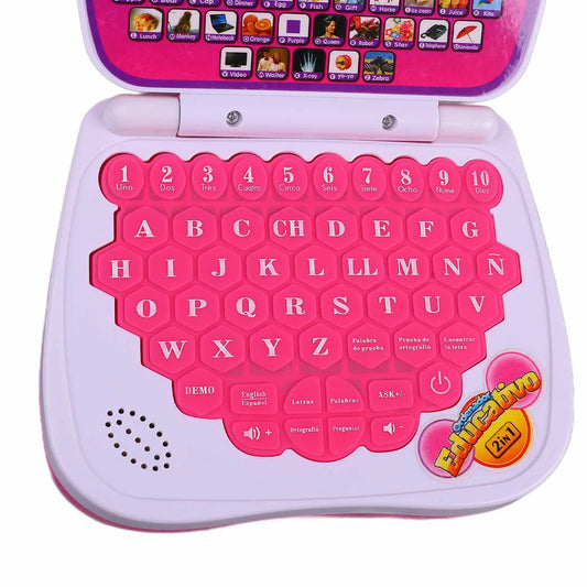 ZK40 Kids Learning Machine English Spanish Music Function Interactive Educational Laptop for Children Pink