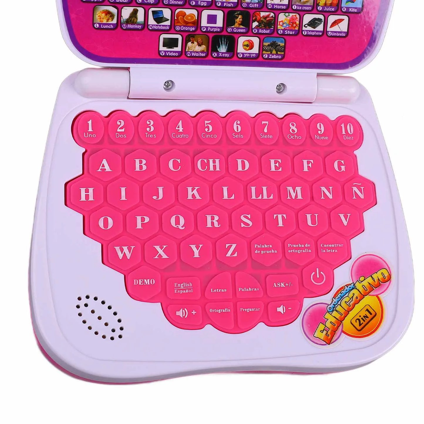 ZK30 Kids Learning Machine English Spanish Music Function Interactive Educational Laptop for Children Pink