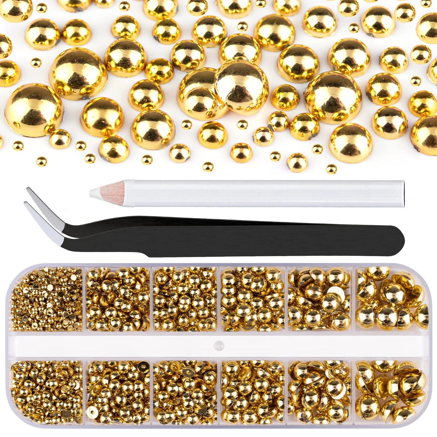 12Grid Shiny Silver Half Round Metal Caviar Bead Nail Rivets Charms 2/3/4/5/6/8mm Flatback Pearl Balls Nail Art Studs Y2k Decora