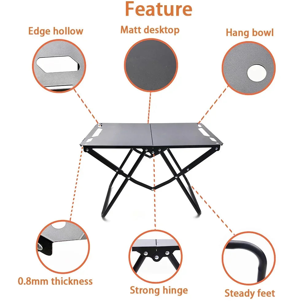 Green Portable Foldable Camping Table, Hollow Edge Hangable Design, Lightweight Durable Table for Picnic Beach Outdoor Travel