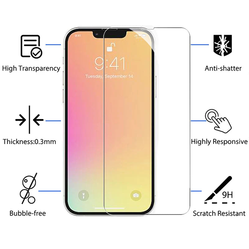 4PCS Tempered Glass for iPhone 11 12 13 14 15 16 17 Pro Max Screen Protector for iPhone 13 12 Mini 16 15 14 Plus XR X/XS Glass