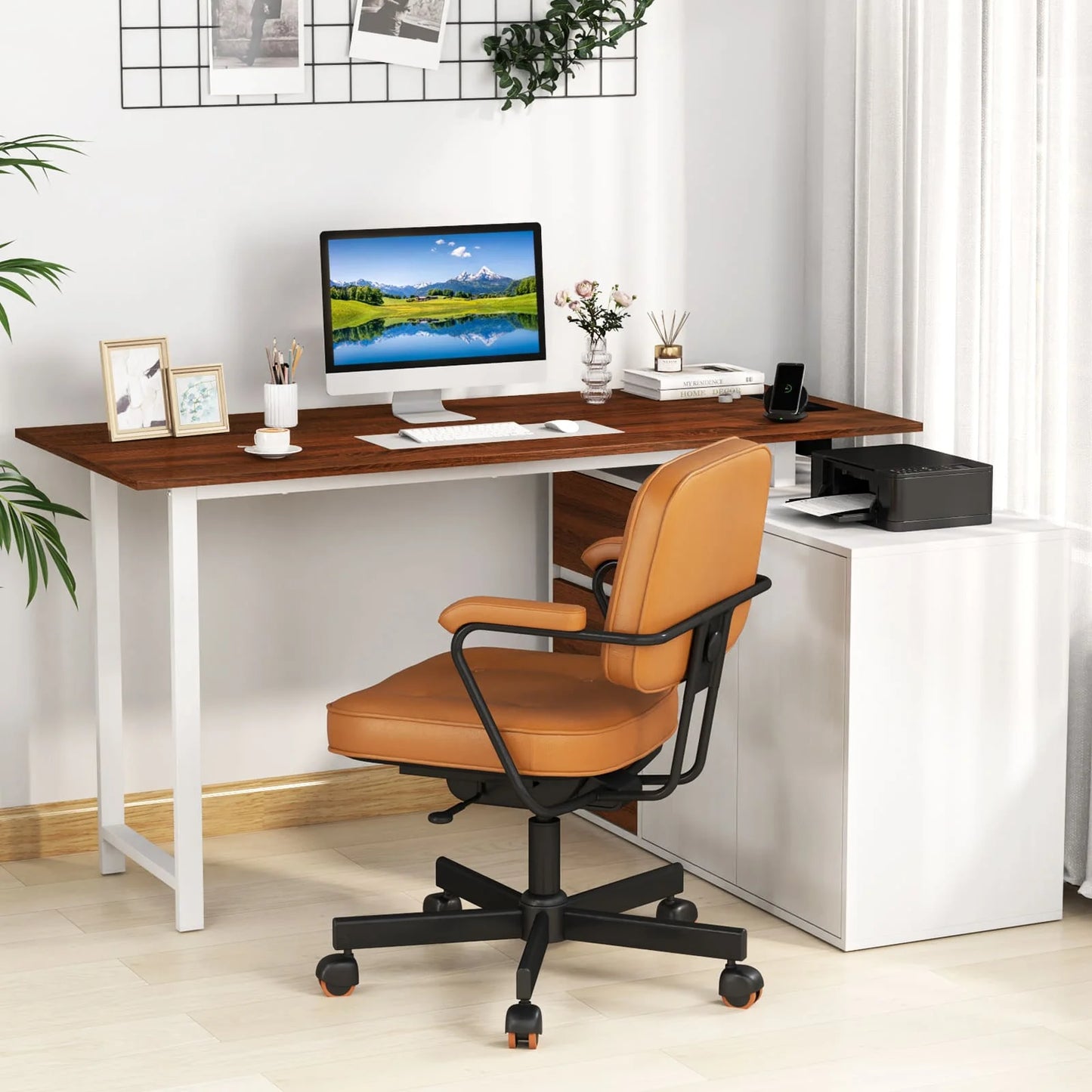 GOFLAME L-Shaped Desk 138 cm Reversible Corner Computer Desk-Brown