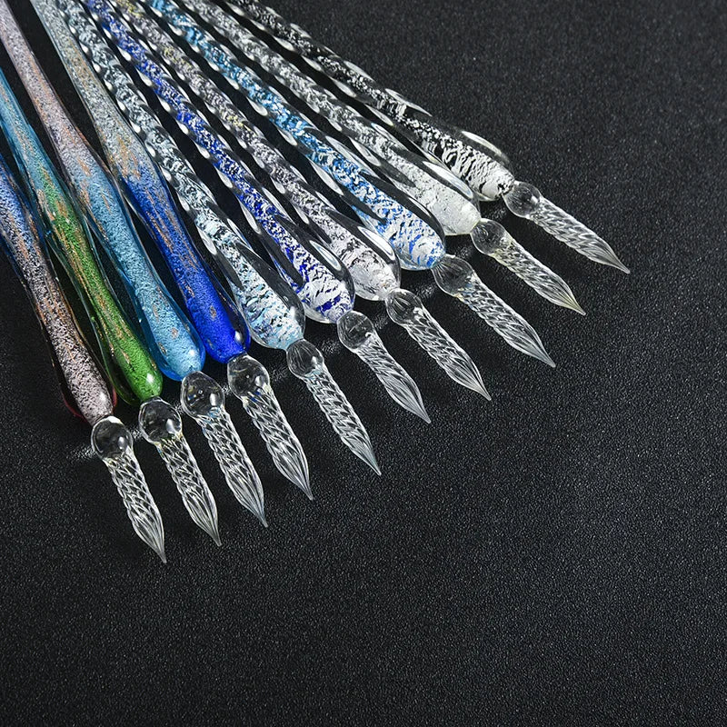 Colored Crystal Glass Dipping Pen Gift Box Gold Powder Colored Ink Signature Pen Friends Classmates Creative StationeryPens Gift