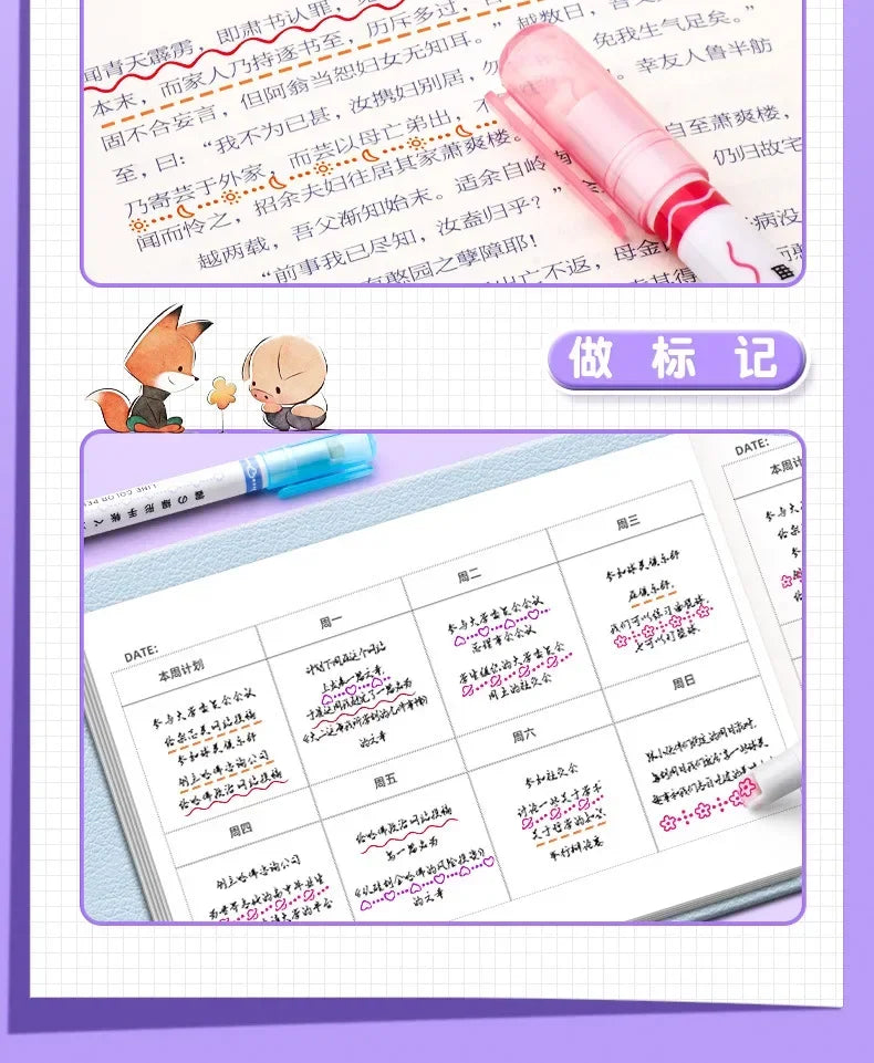 24/3 PCS Kawaii Flowers Line Shaped Highlighter Pens Roller Tip Curve Liner Marker for Writing Journaling Drawing Stationery