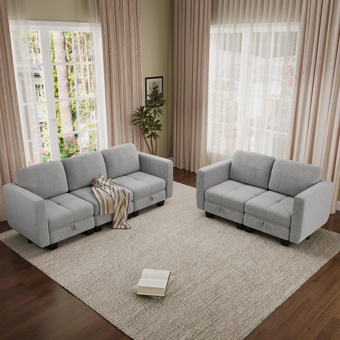 Fabric Modular Sofas with Upholstered Cushion and Removable Back Cushion Covers, Modern Sectional Sofa for Living Room