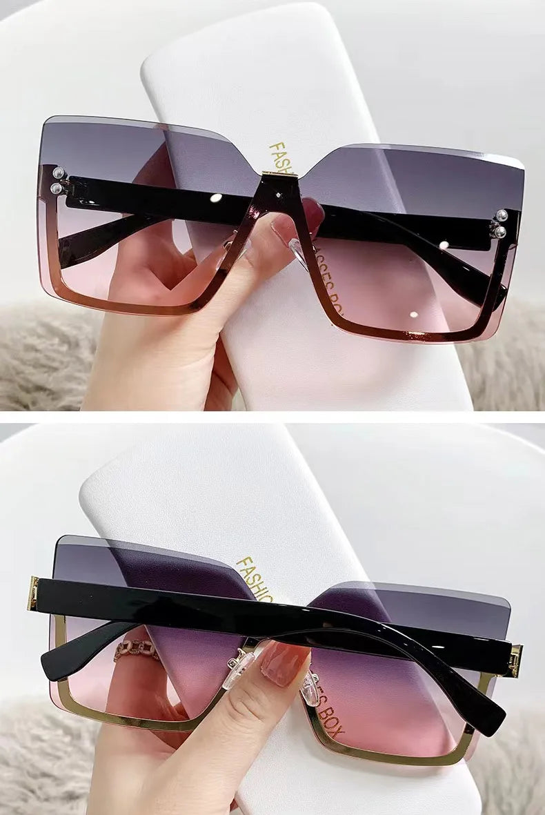 New European And American Style Half-frame Metal Sunglasses Fashion Slim Women's Sunglasses Anti-uv Glasses
