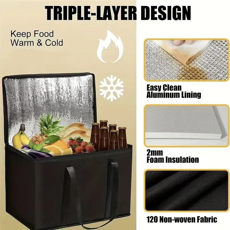 Reusable Insulated CoolerBag PremiumAluminum Foil Thermal Storage Bag Lightweight Portable ZipperLunch Bag for Camping Party Use