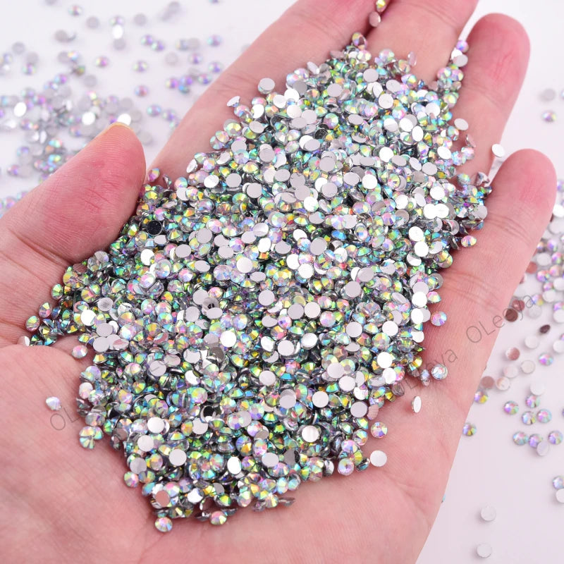 Oleeya Wholesale Flatback Silver bottom Resin Cтразы Non hotfix Rhinestones in Big Package Glitter Crystals and Strass For 네일파츠