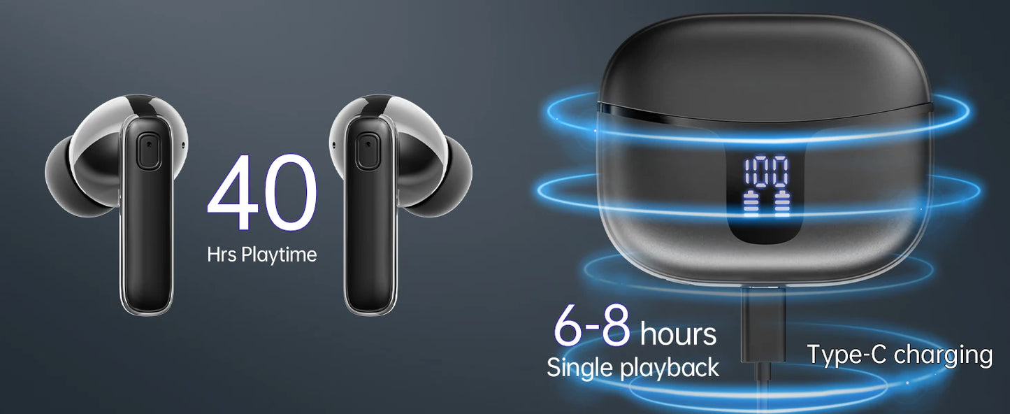 Wireless Earbuds with Bluetooth 5.3, In-Ear Headphones Featuring 4 ENC Mics and 40 Hours of Playtime, LED Display Included.