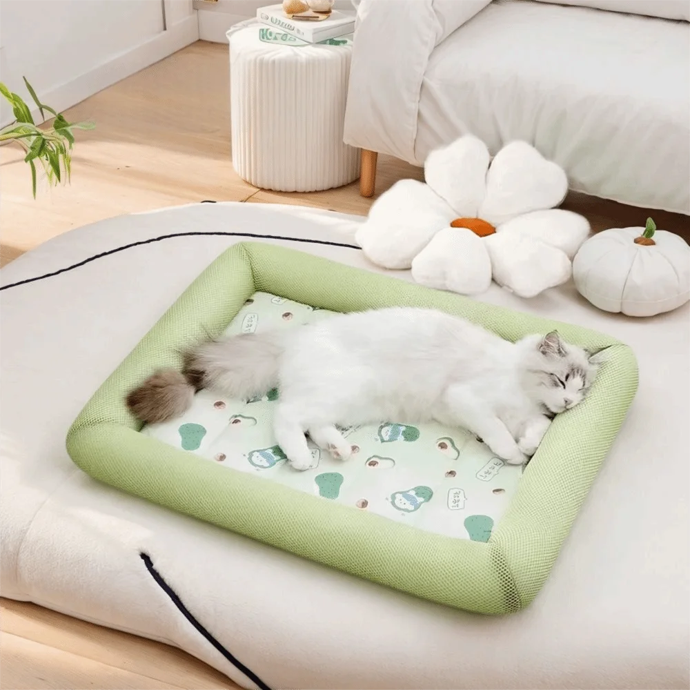 Square Cooling Puppy Bed Breathable Soft Dog Sleeping Pad Neck-protecting Dirt-resistant Pet Cooling Mat for Dogs Cats