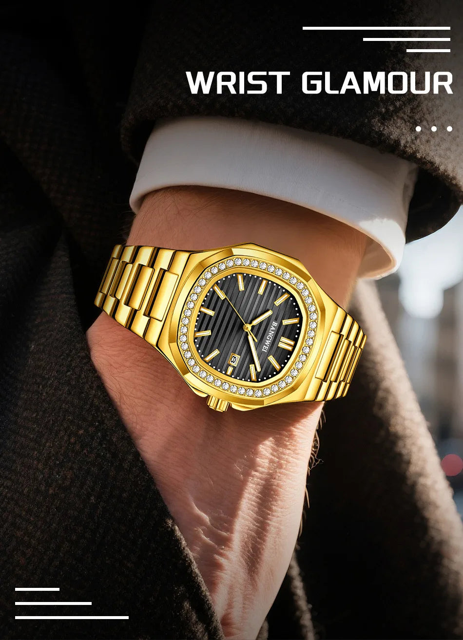 BANGWEI New Luxury Men's Business Watches Quartz Wristwatch Man Outdoor Sports Square Fashion Military Waterproof Watch For Men