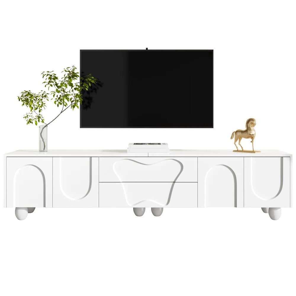 180cm Modern TV Stand for TVs up to 65 inches, Storage TV Cabinet with Solid Wood Legs, Black PB Board Entertainment Center for