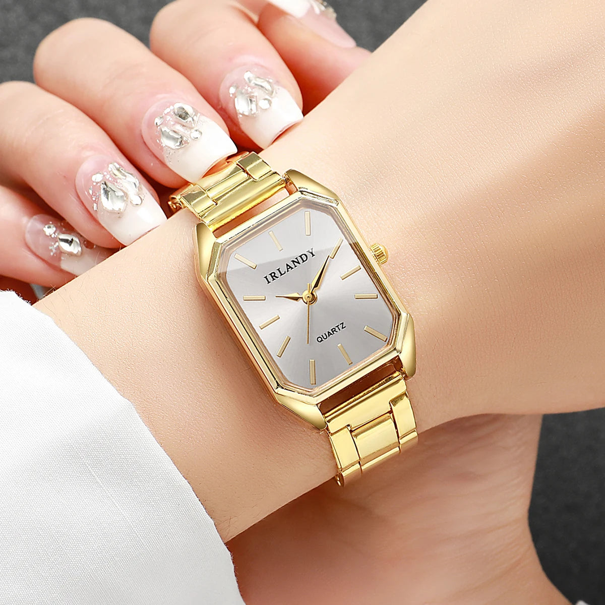 2PCS Fashion Rectangle Women Quartz Watch Rhinestone Bracelet Set Elegant Ladies Wristwatches Reloj Mujer Clock（Without Box）