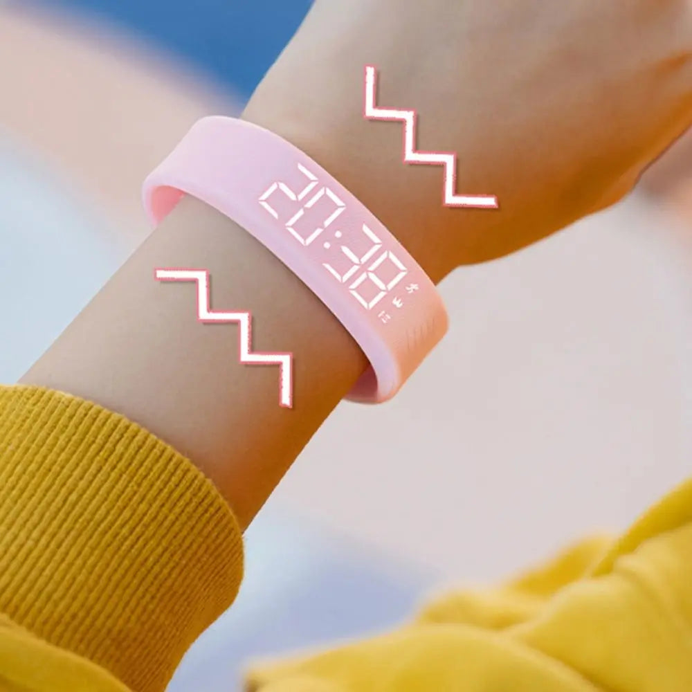 LED Digital Alarm Clock Watch Adjustable Silicone Snooze-proof Alarm Bracelet with Running Pedometer Waterproof Vibrating Alarm