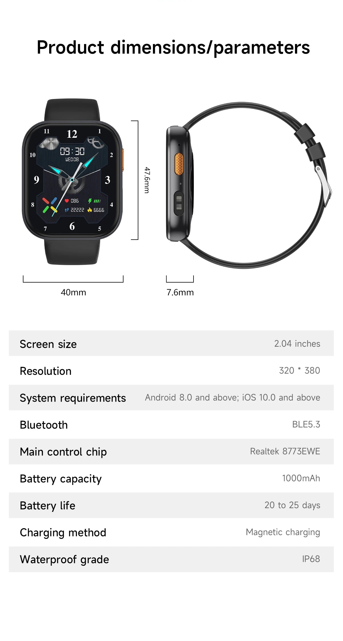 Outdoor New 1000mAh SmartWatch 2.04"HD Screen Smartwatch LED Flashlight 100+sports mode BT Call Waterproof SmartWatches Men Wome