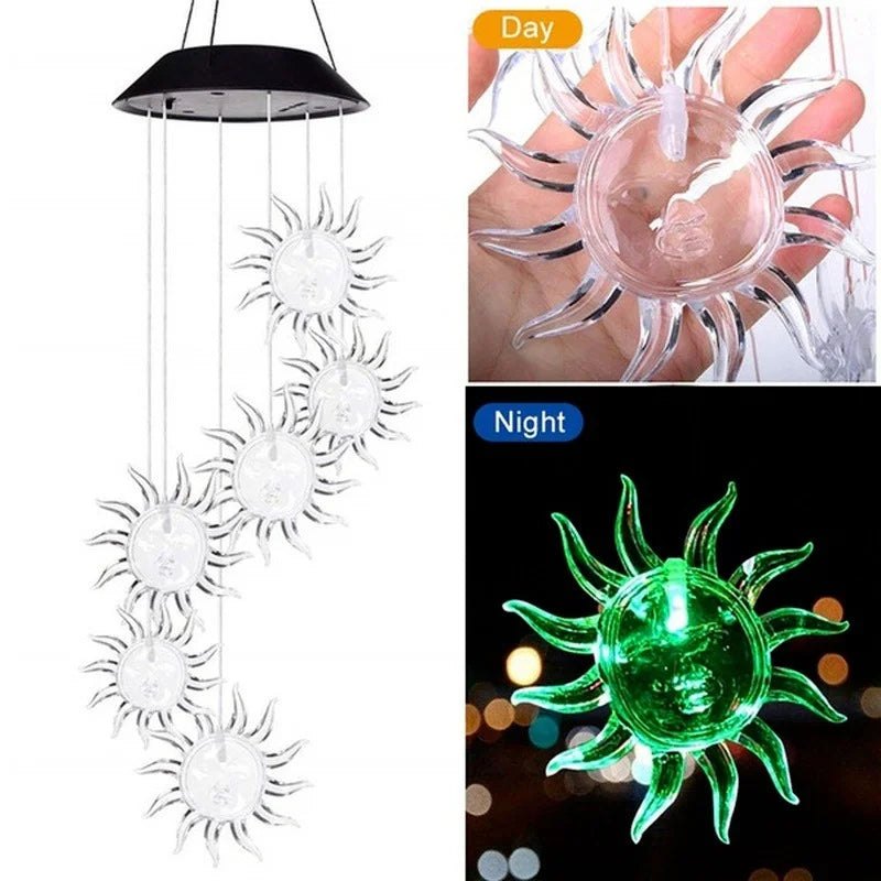 LED Solar Wind Chime Crystal Ball Hummingbird Wind Chime Light Color Changing Waterproof Hanging Solar Light For Home Garden