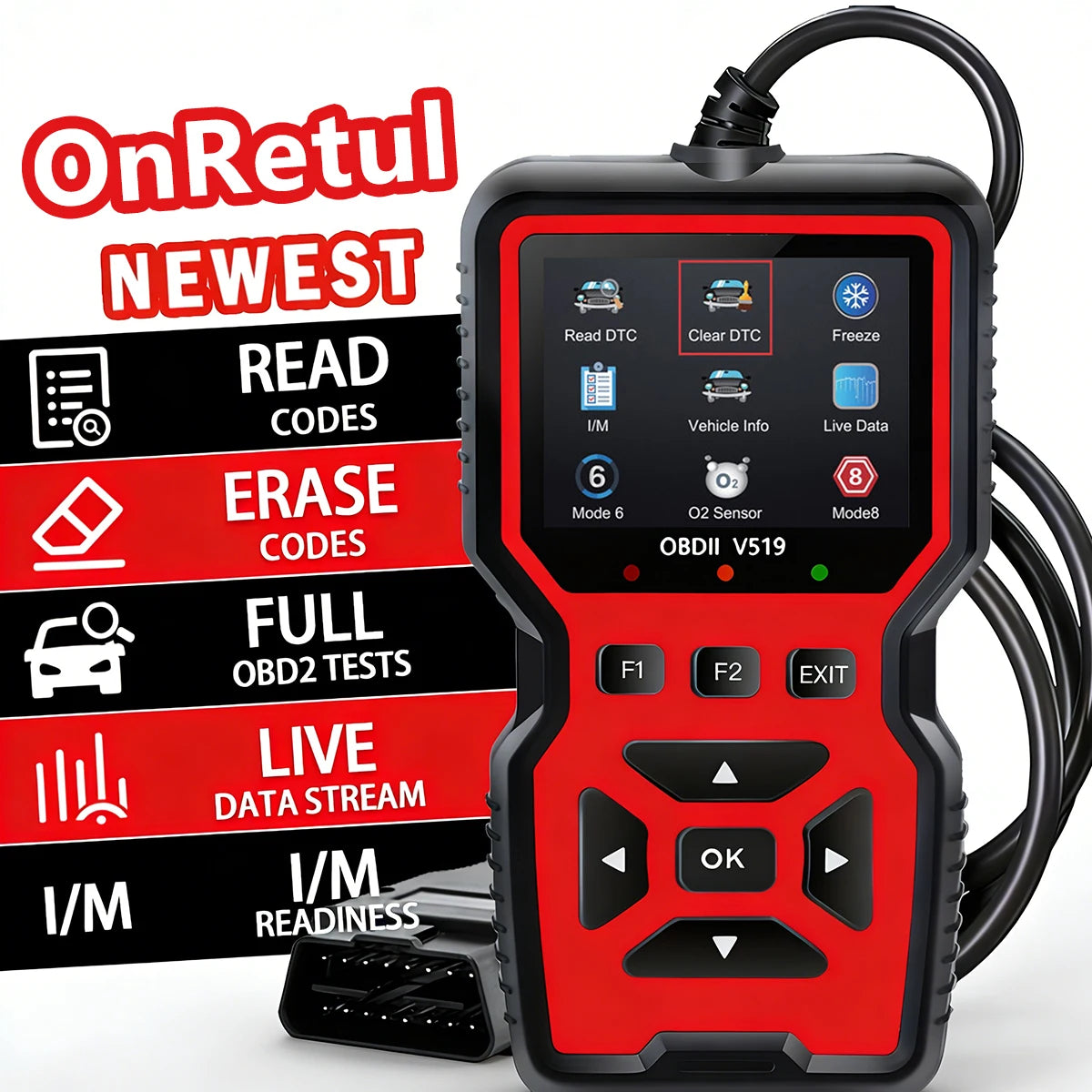 Professional Advanced Obdii/Eobd Car Diagnostic Scan Tool, Battery Tester, I/M Readiness Status, Fault Code Eraser, Suitable for All Obd Ii Protocol Cars Manufactured since 1996, No Battery Required