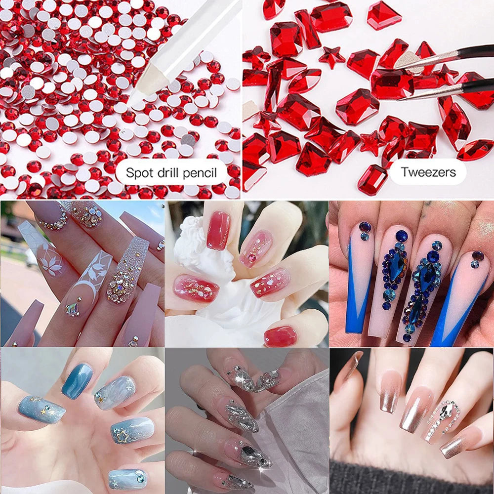 2400pcs+ Shiny Clear Crystal Gems Nail Rhinestones 1.5-4mm Mixed Round Glass Stone Flatback Nail Charms 12grids Nail Diamond DIY