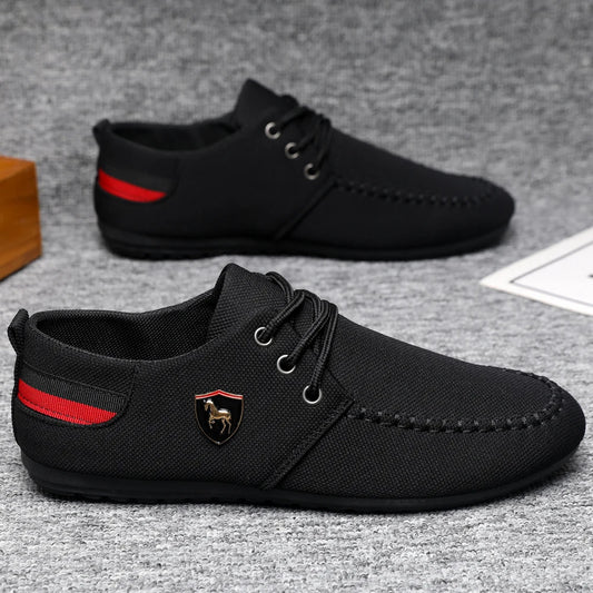 Men's Breathable Fabric Casual Loafers, Soft-Soled Comfortable Lace-Up Low-Top Men's Shoes, Versatile for Daily Commuting and Light Business Wear, Lightweight, Wear-Resistant, Non-Stuffy, Comfortable for Long Wear, Suitable f