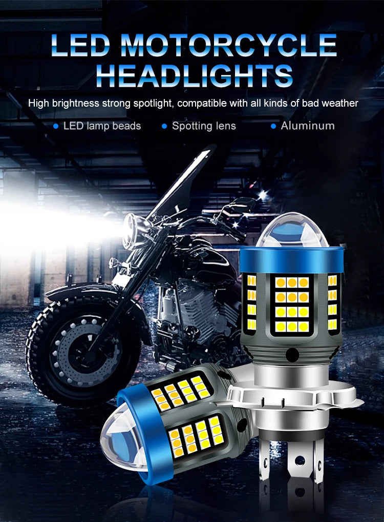 1pc H4 BA20D H6 LED Motorcycle Headlight CSP Dual Color White Yellow Hi Lo Beam Lens Fog Lamp for Motobike Scooter Running Light