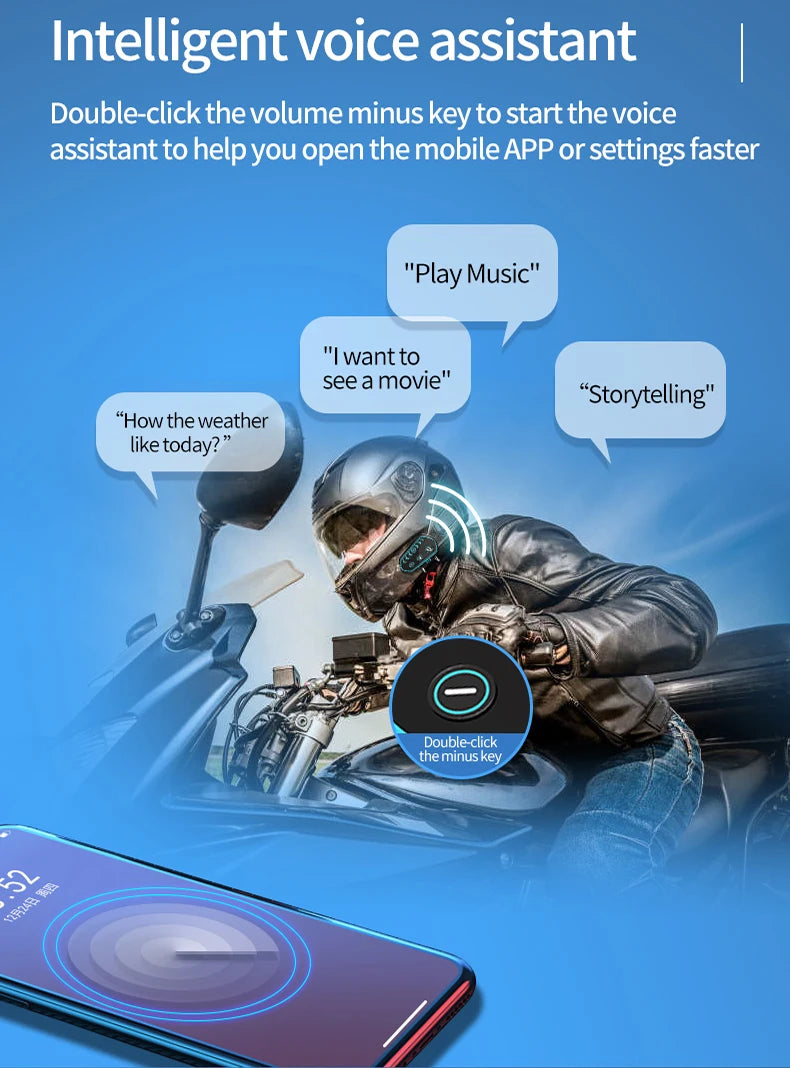 A10 Motorcycle Helmet Bluetooth Headset Wireless V5.0 Waterproof Handsfree Call Music Earphone 1000mAh Riders Moto GPS Headphone