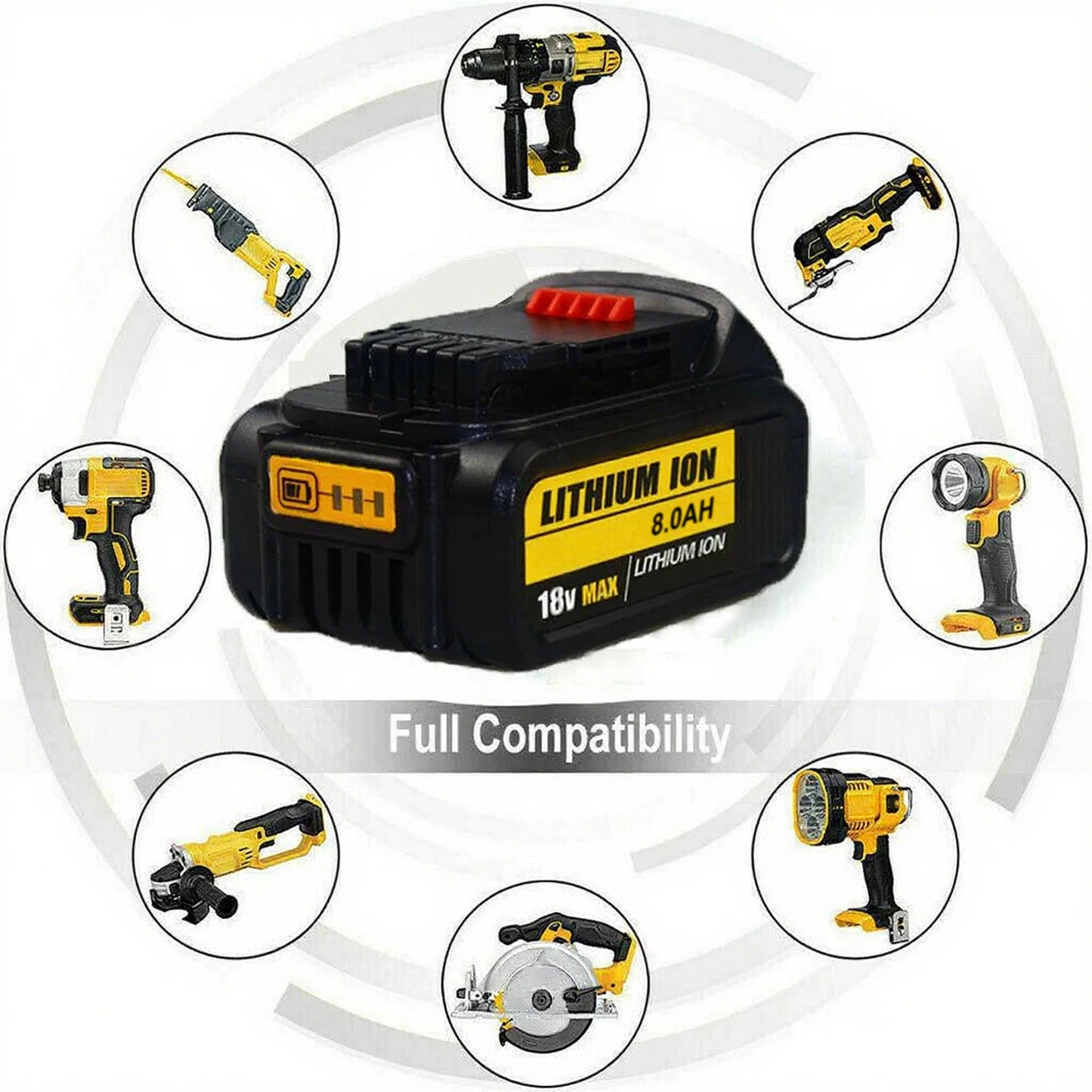2Pack 18V 8.0Ah Li-Ion Replacement Battery for Dewal Pin Cordless Power Tools, Compatible with 18V Slide Style Tools