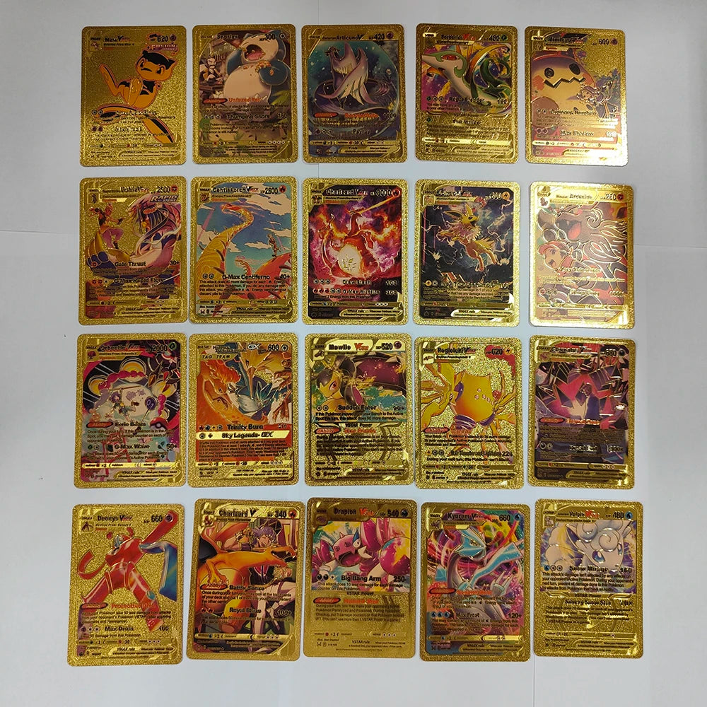 Pokemon Rainbow Gold Silver Black Foil Vmax Gx Cards Golden Letters English Game  Collection Battle TrainerCard Series Gift