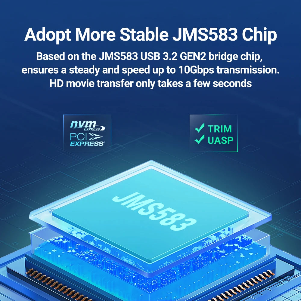 JEYI 2230 NVMe SSD Enclosure, PCIe USB3.2 10Gbps Aluminum M.2 Case Portable External Solid State Disk Box Supports UASP TRIM