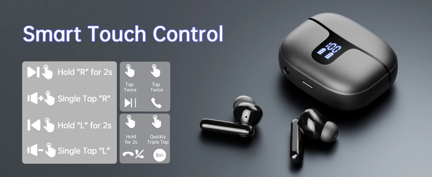 Wireless Earbuds with Bluetooth 5.3, In-Ear Headphones Featuring 4 ENC Mics and 40 Hours of Playtime, LED Display Included.