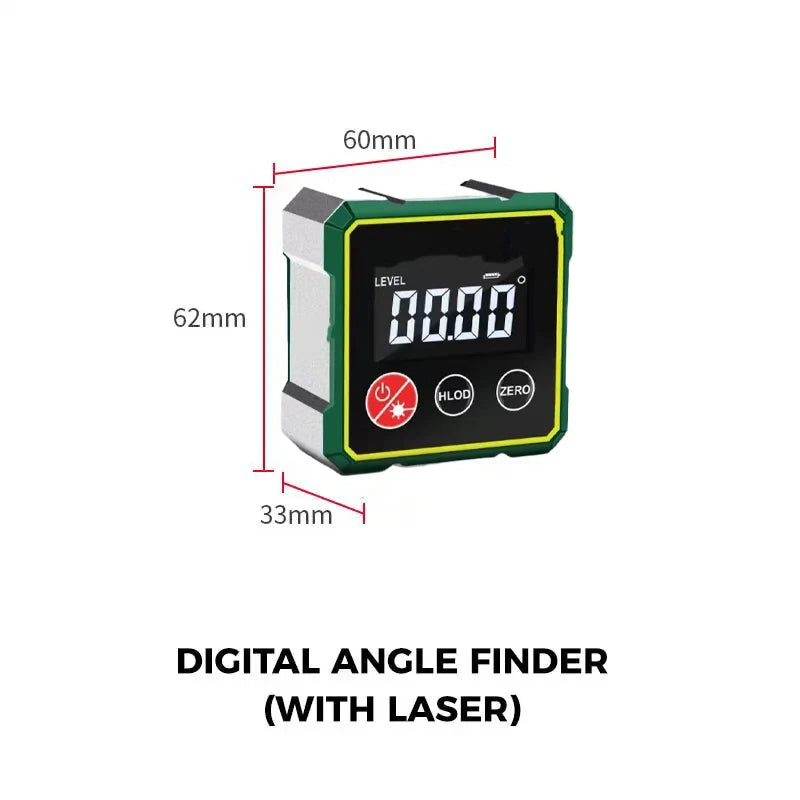 360° LCD Electronic Protractor Mini Inclinometer Measuring Tool Magnetic Digital Angle Finder with Electronic Laser Gauge Ruler