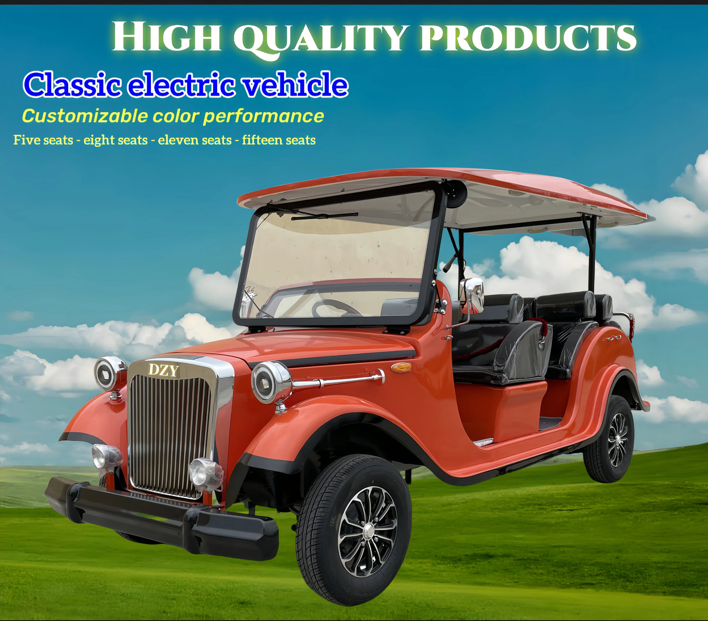 Classic Luxury Retro Electric Car for Adults 4 Wheels Low Speed Special Transportation Vehicle Long Endurance Lithium Battery