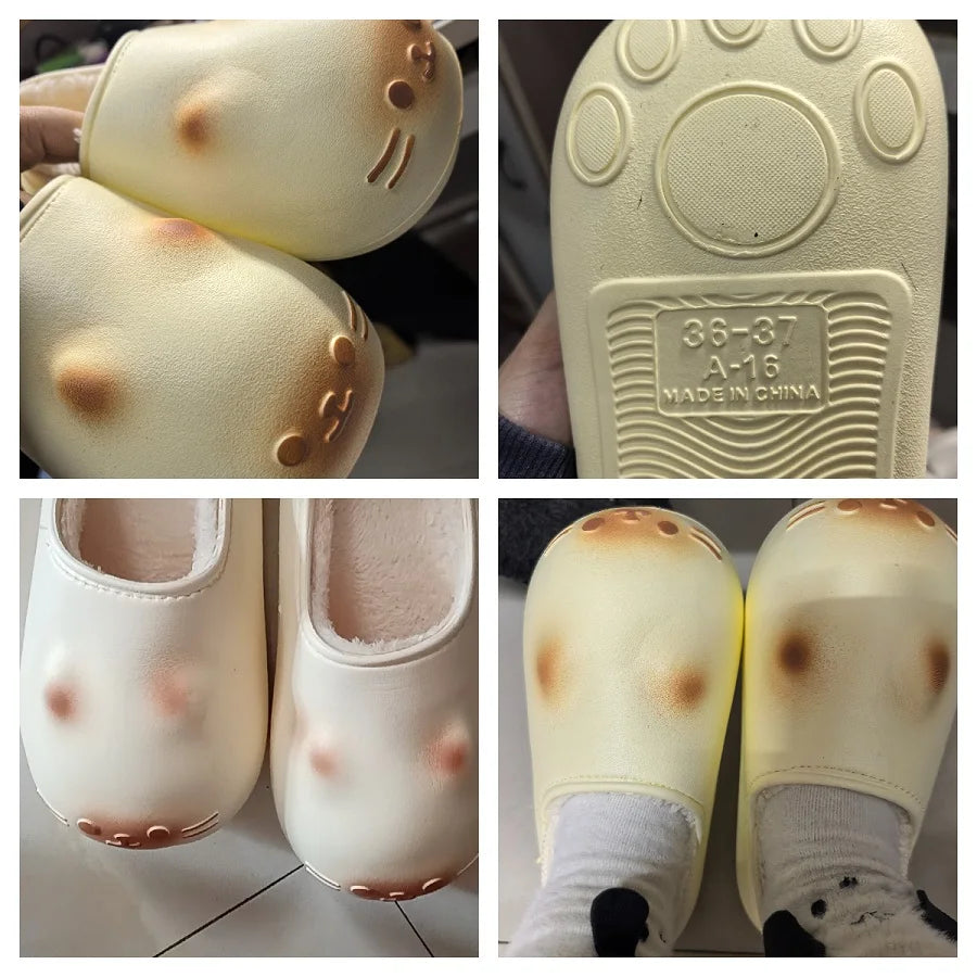 Kawaii Kitty Designer Slippers Women's Bottom Cat Paw Shoes Winter Warm Waterproof Mules Clogs Woman Kitten Home Slipper Adult
